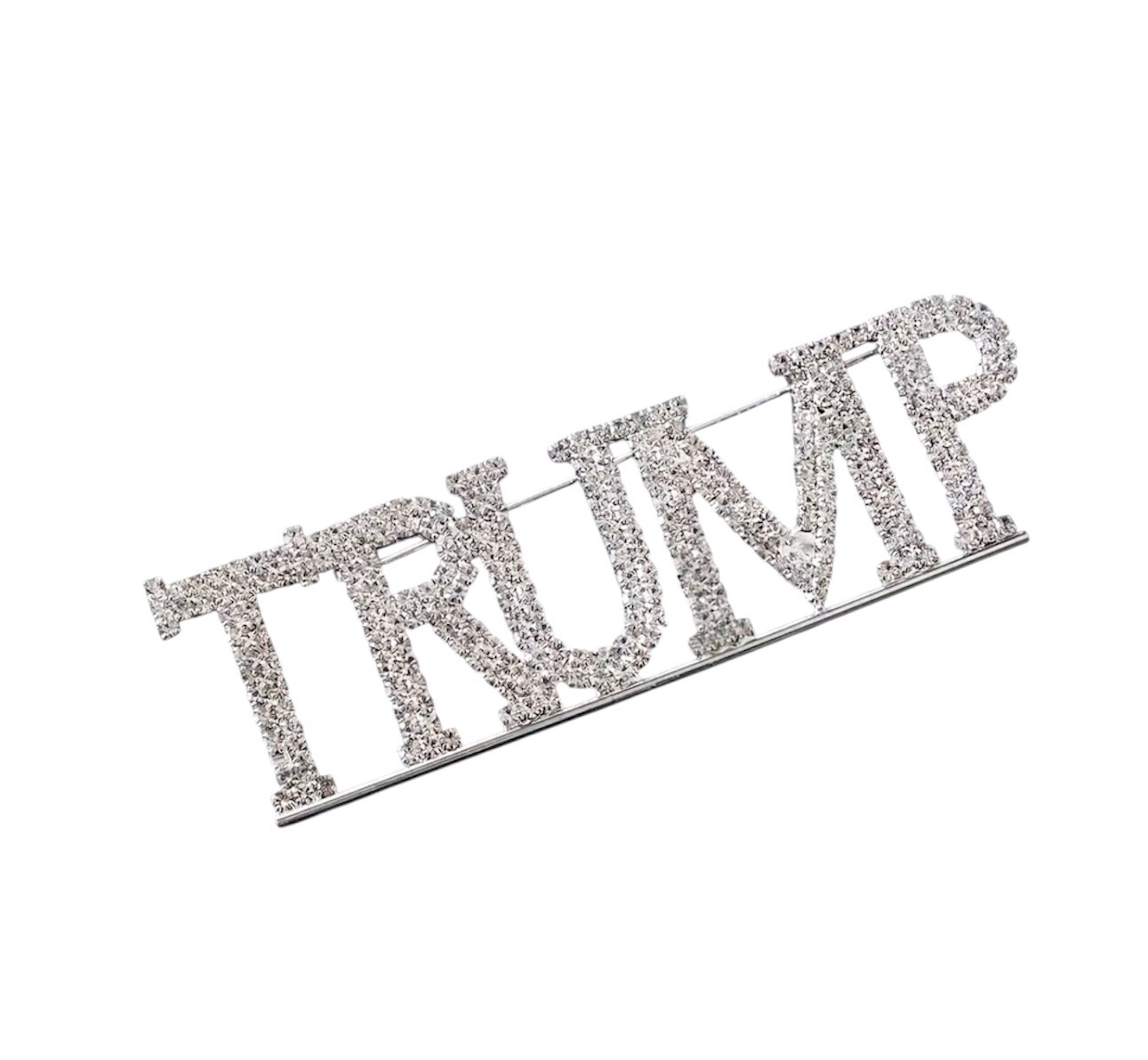 TRUMP MAGA Republican GOP Sparkly BLING Rhinestone Crystals Silver BIG BroochPin
