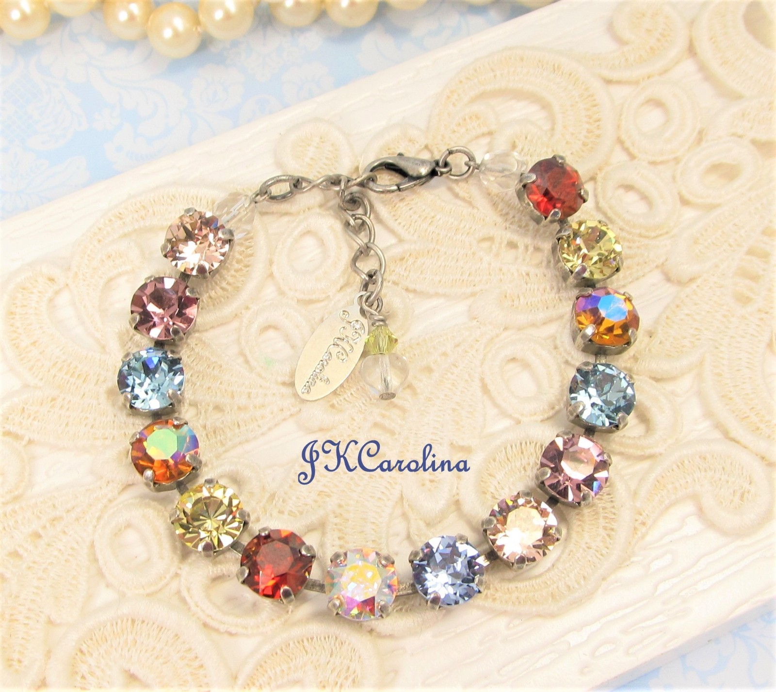 AB RAINBOW Tennis Bracelet Cup Chain BRACELET w/ COLORFUL Premium Crystals