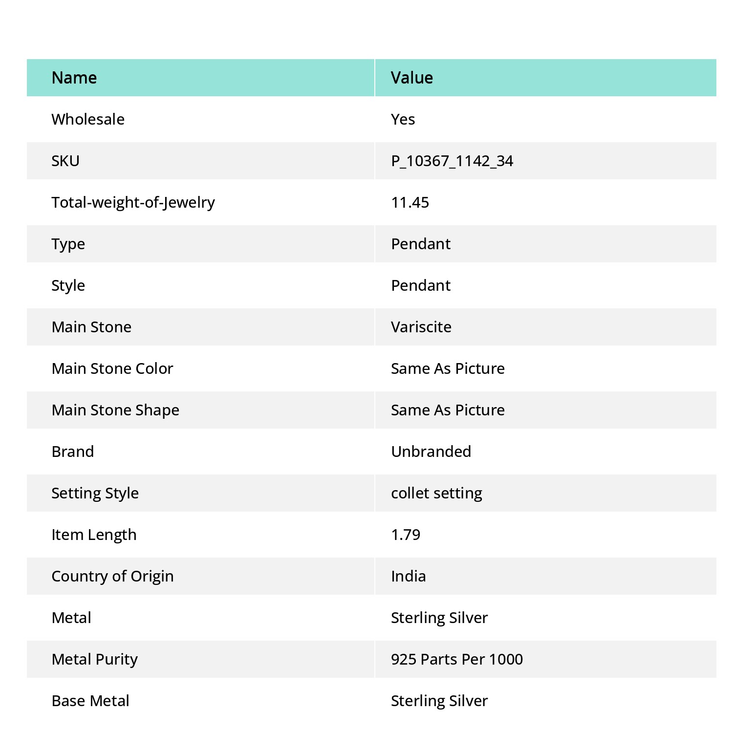 Variscite – Green Turquoise Fine Art 925 Sterling Silver Pendant 1.79″ P67114234