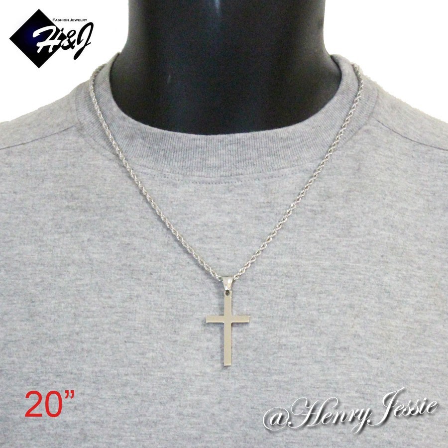 20″24″30″Stainless Steel 2.5mm Silver Smooth Rope Chain Necklace Cross Pendant*P