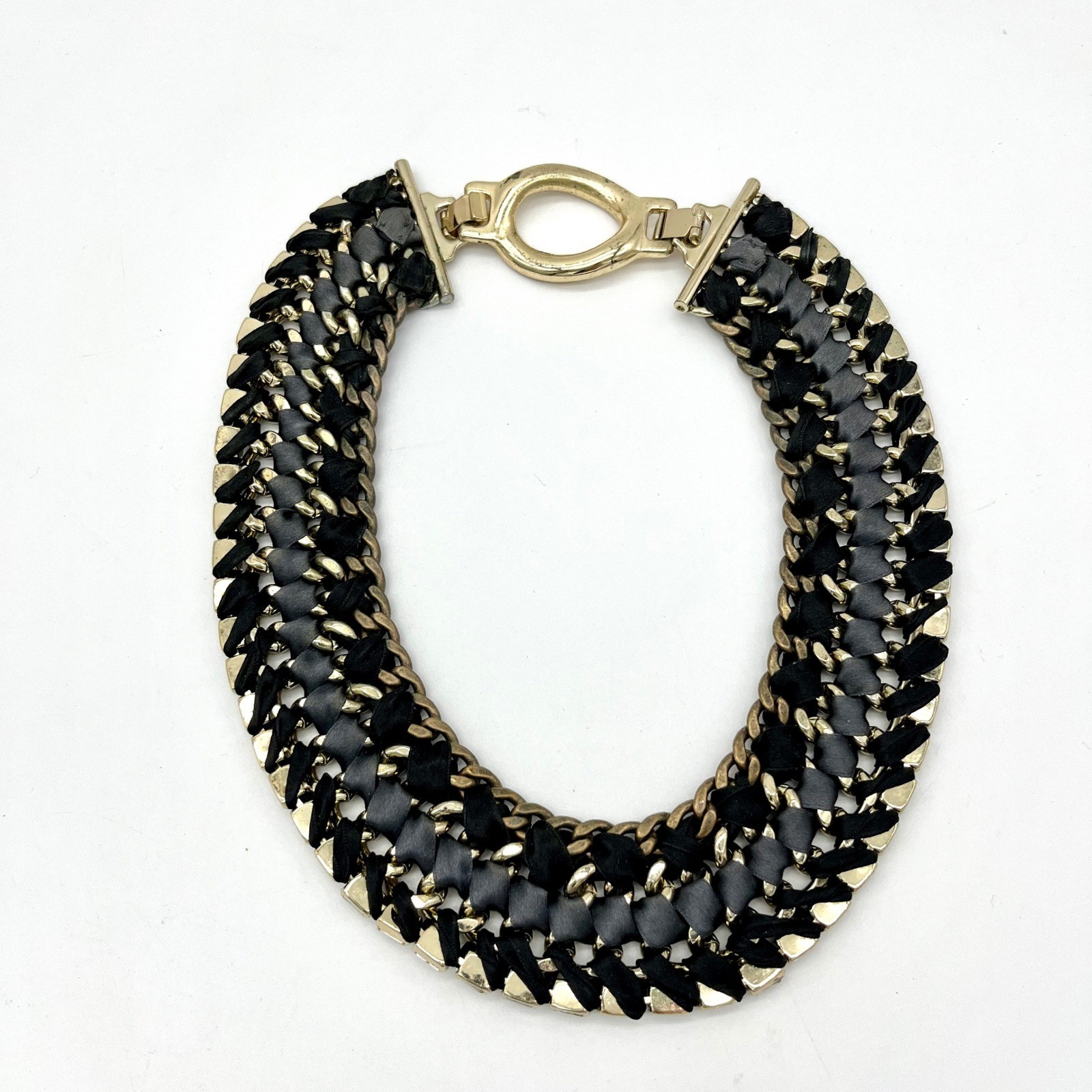 Retired Stella & Dot Bib Necklace & Bracelet Statement Chain Ribbon Rhinestone