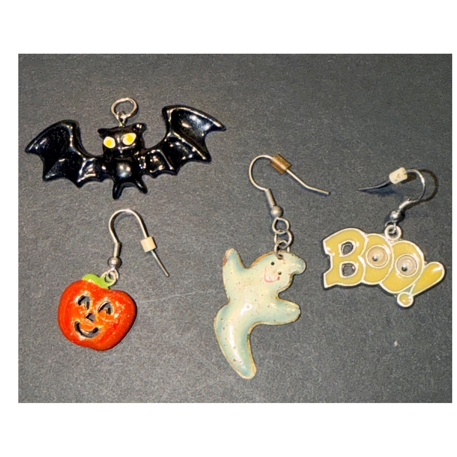 Halloween Jewelry Lot Bat Pendant Ghost Pumpkin Boo Earrings Spooky Kitschy