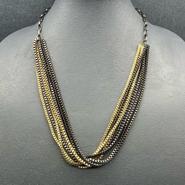 Forever 21 Multi Chain Necklace 24 Inches Statement Gold Gunmetal Silver Chain