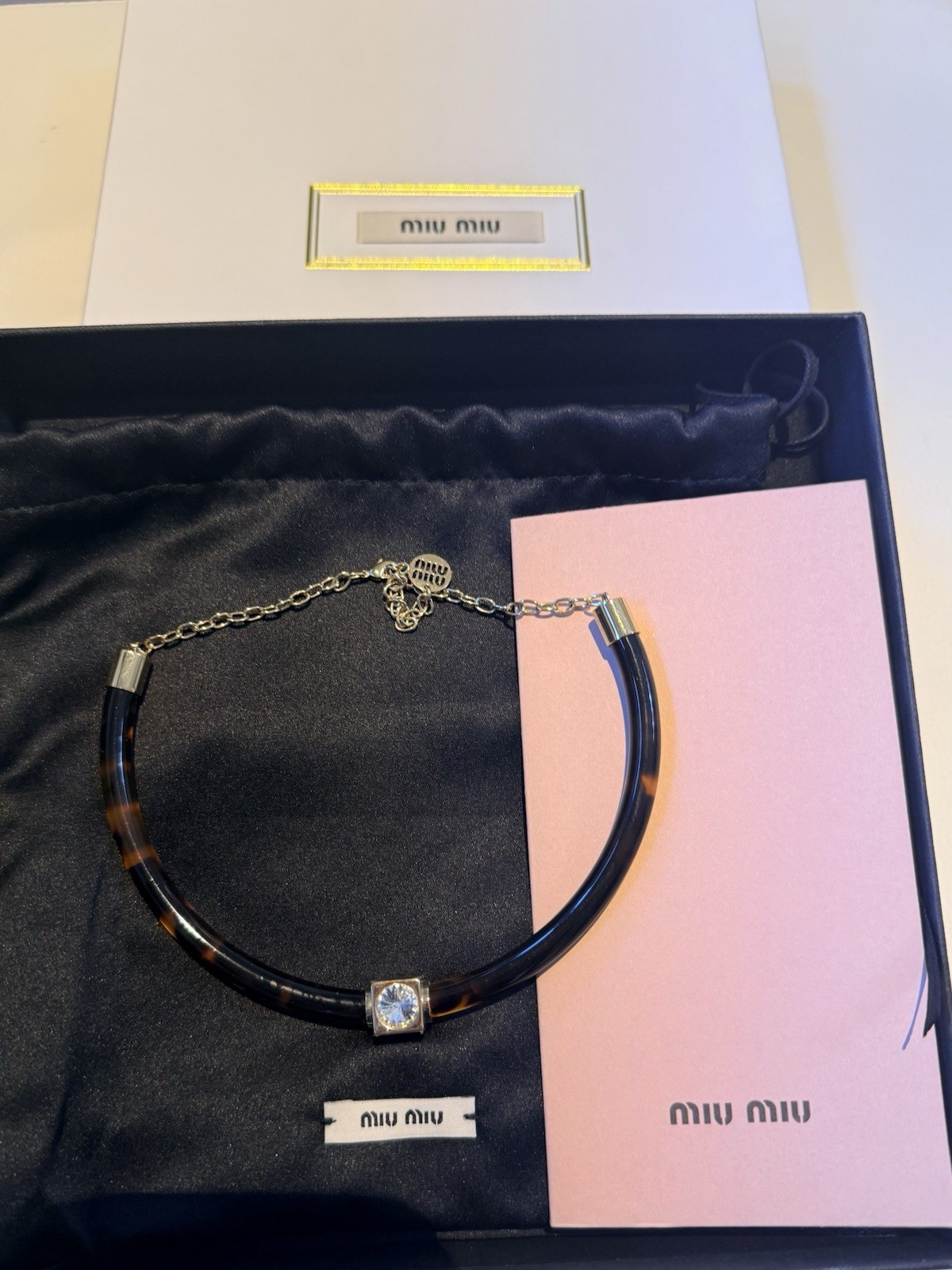 Authentic Miu Miu 2024 Tortoiseshell Crystal Statement Choker Necklace