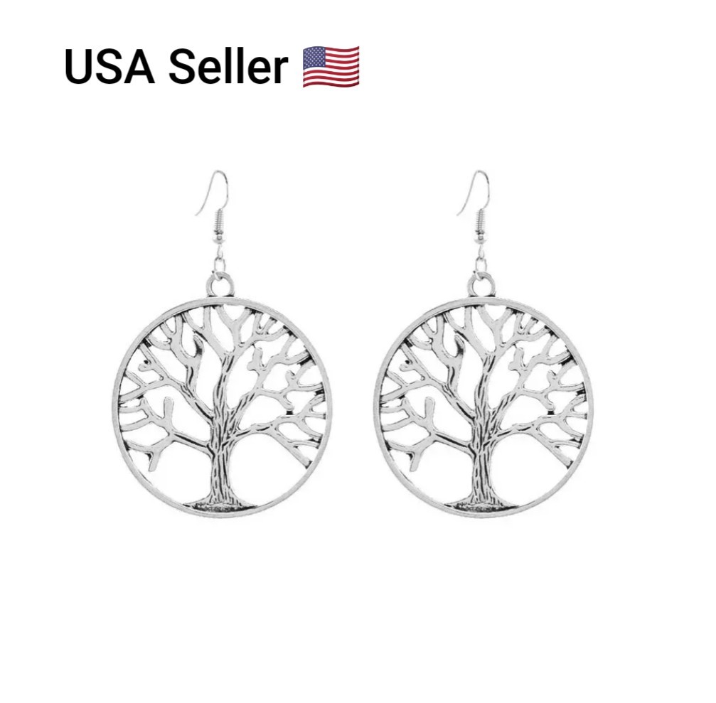 Fashion Personality Alloy Tree Of Life Silver Earrings Small SizeRound Cutout