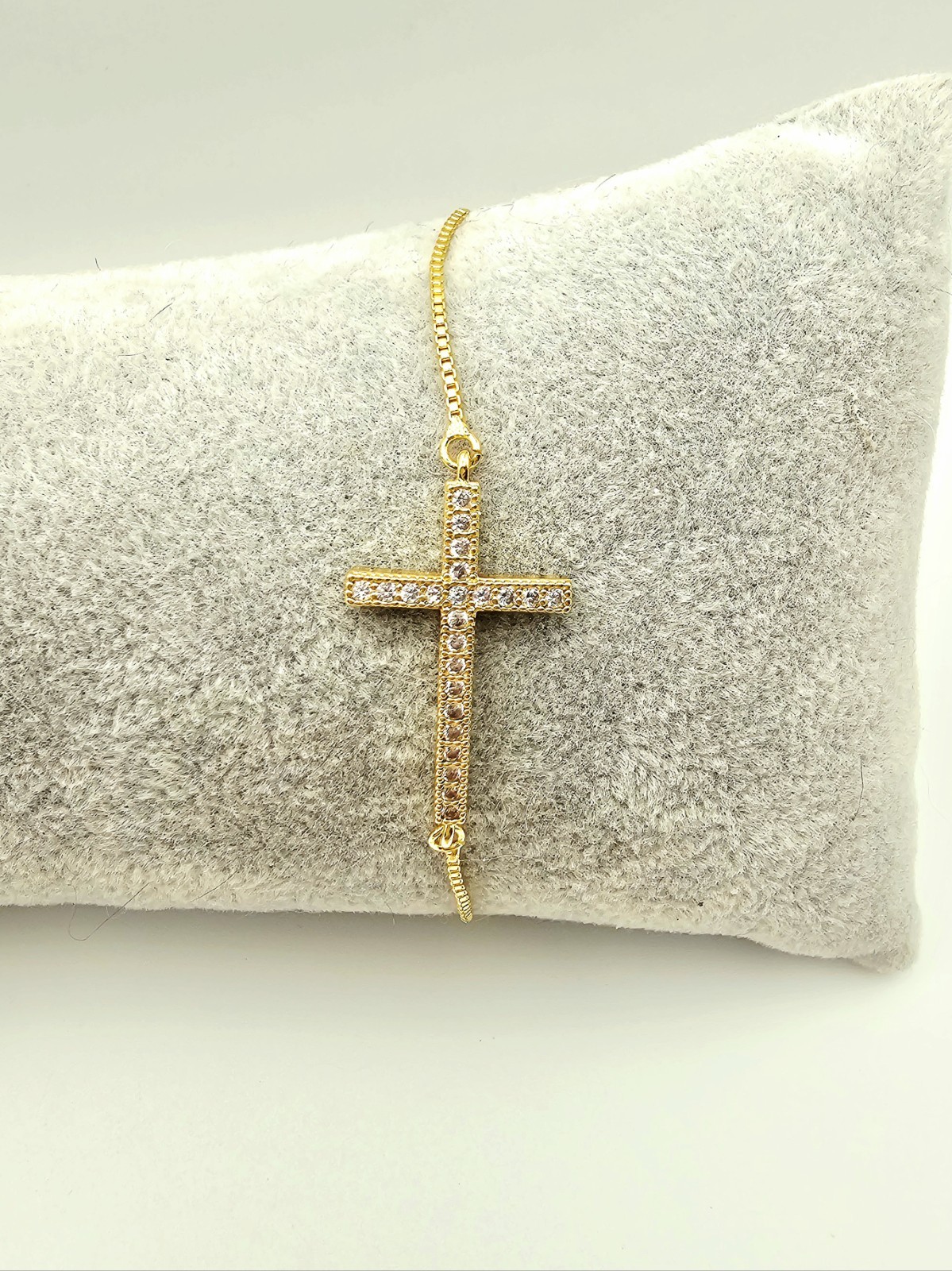 Cz Cross Slider Bracelet Gold plated Adjustable Stackable