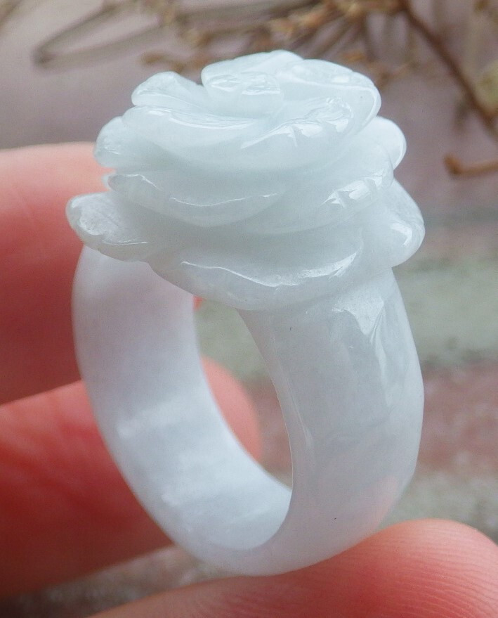 Video Certified Natural A Jadeite Jade Circle Rose Flower Ring NO.8 # 117021 TS