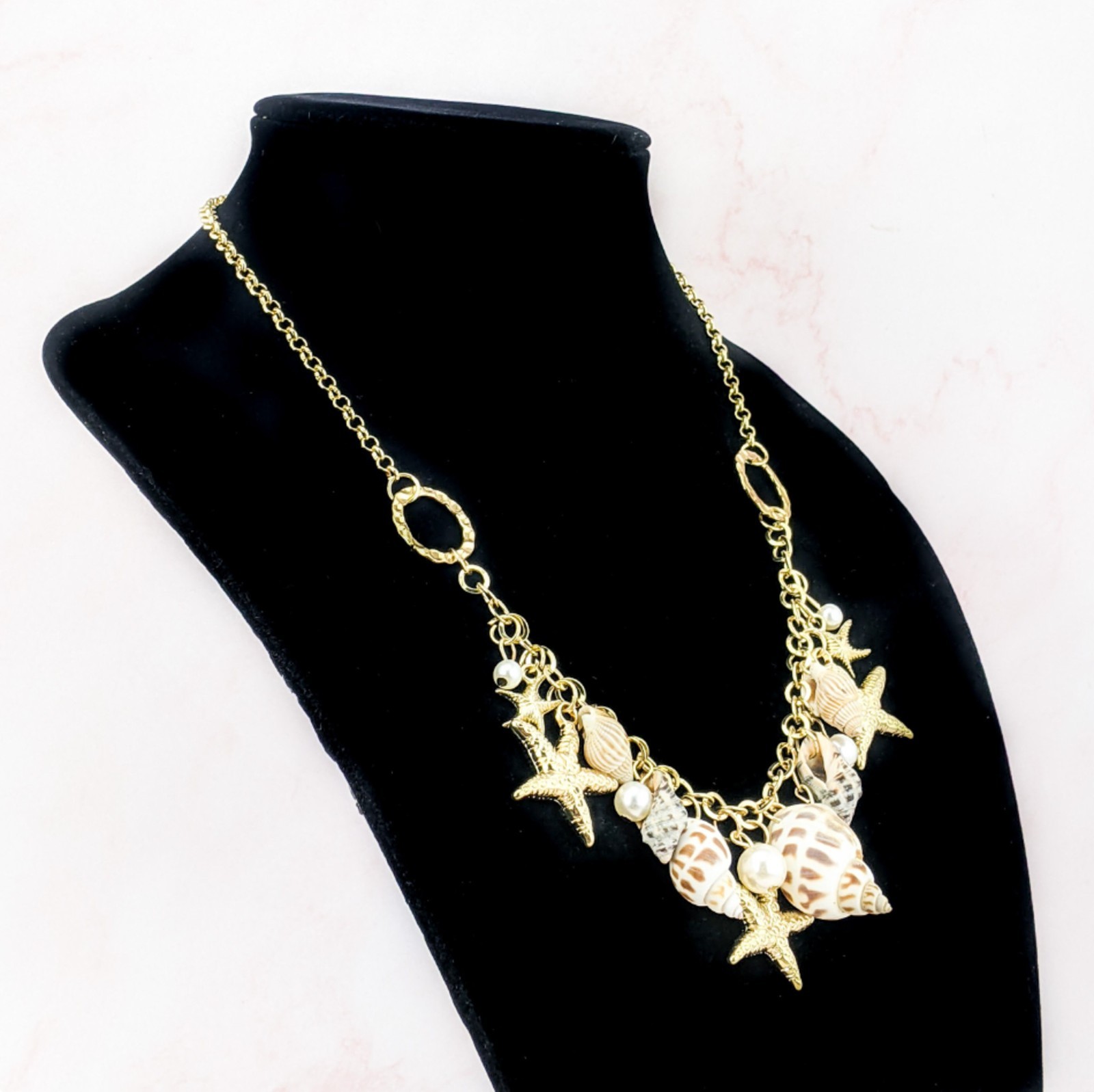 Starfish Shell Statement Necklace jewelry Beach nautical Cruise fashion statemnt