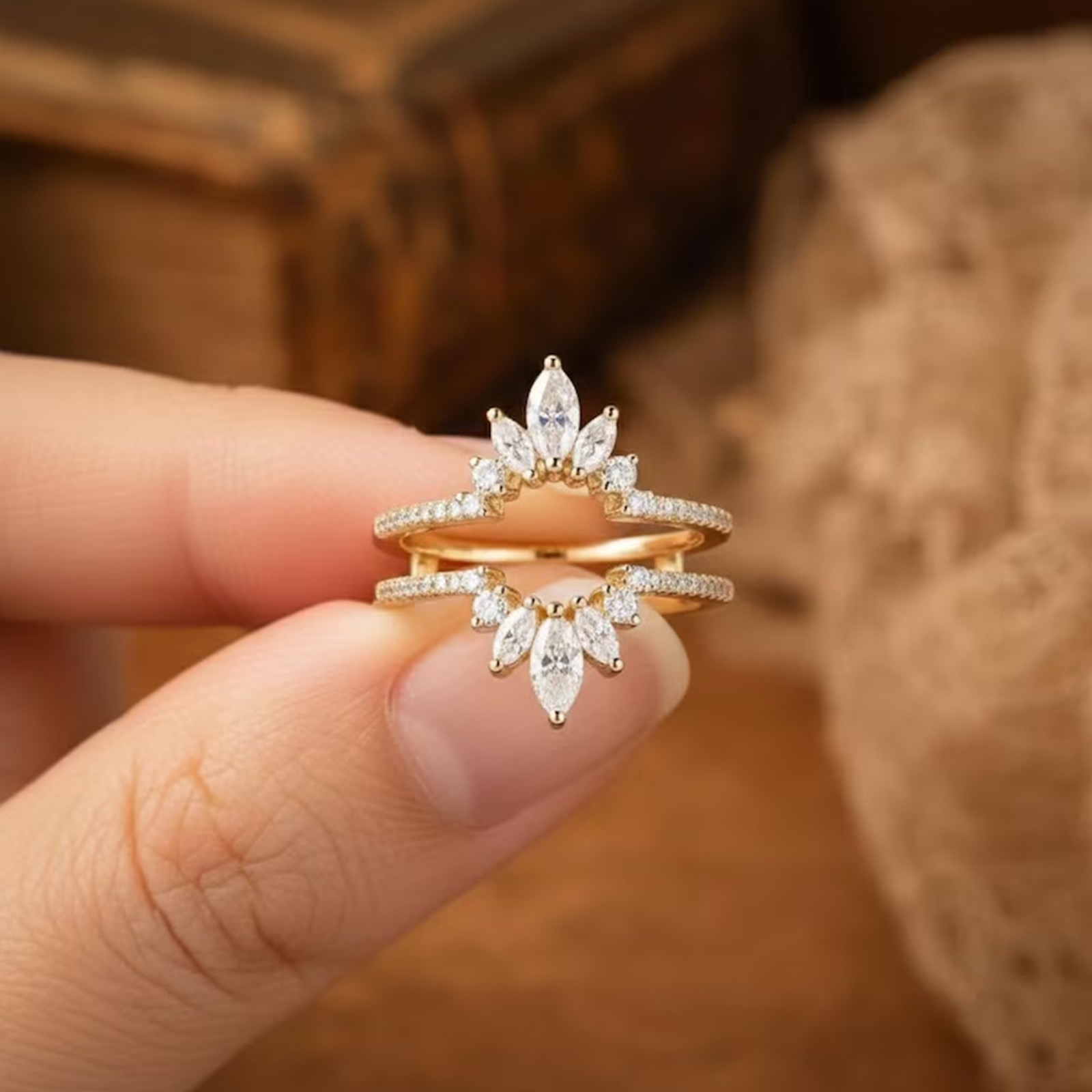 Moissanite Wedding Ring Enhancer, Sunburst Ring Jacket for Engagement Ring