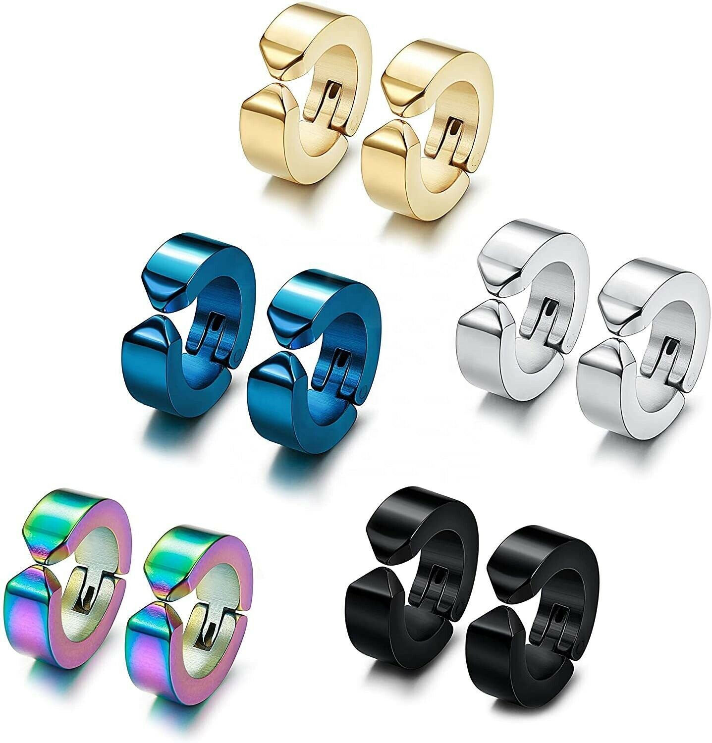 US Non-Piercing Clip On Fake Men Boy Ear Stud Cuff Hoop Earrings Stainless Steel