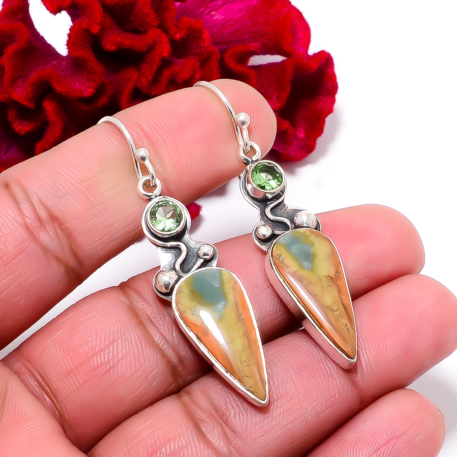 Royal Imperial Jasper & Green Amethyst 925 Sterling Silver Earring 2.11″ E94713