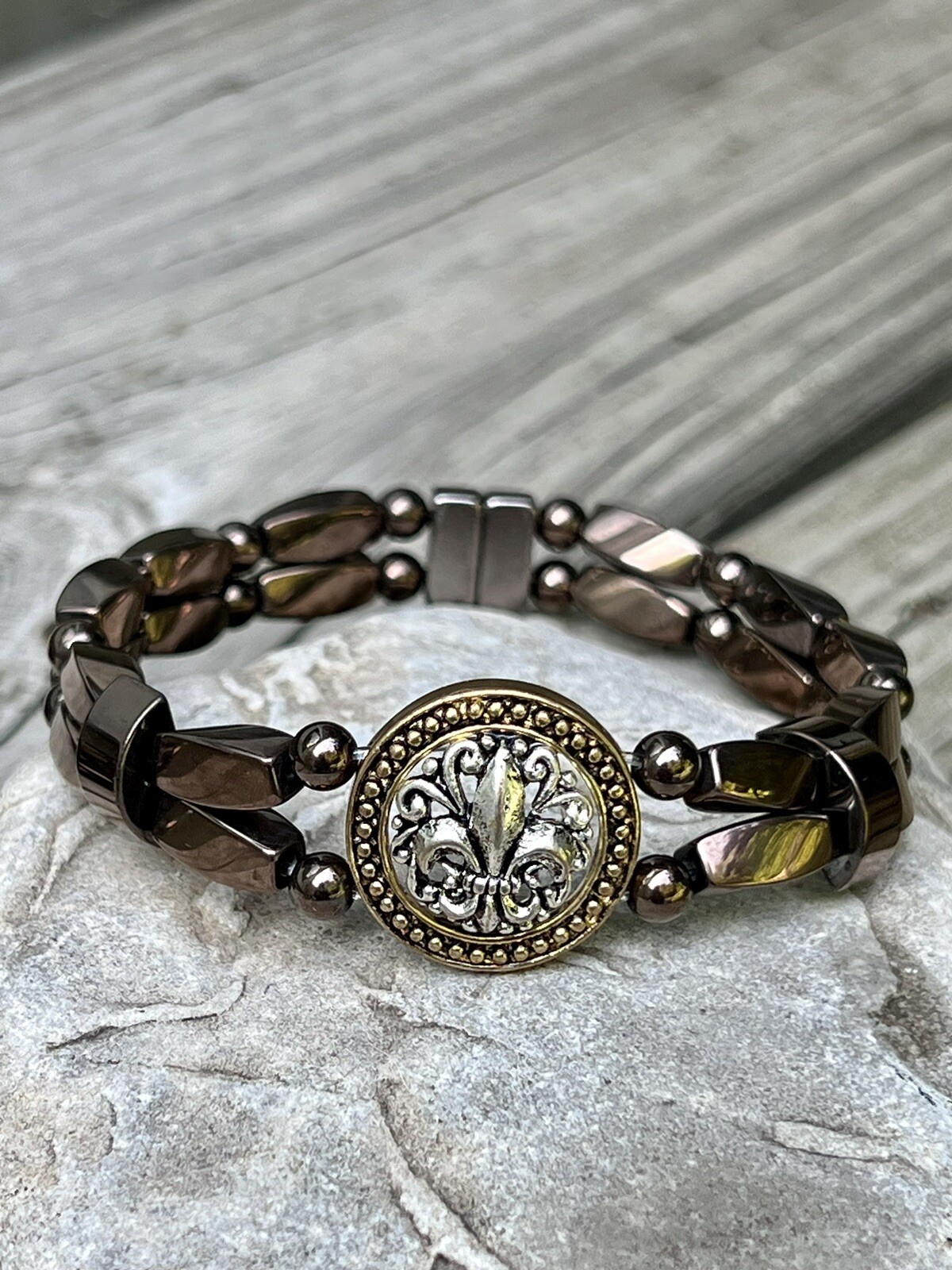Copper Magnetic Hematite Bracelet Anklet 2 Row Fleur Di Lourdes Slider 1