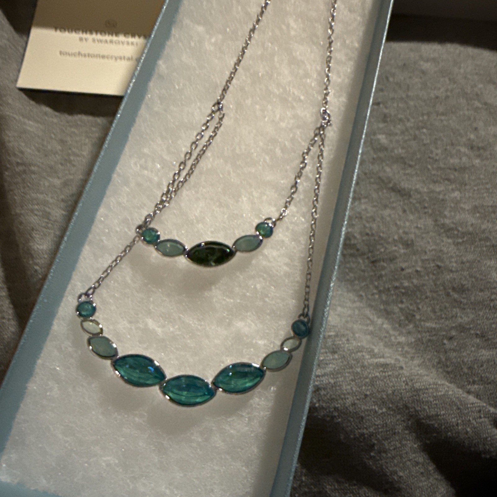 Touchstone Swarovski Sweet Layers Necklace- Blue/teal/silver