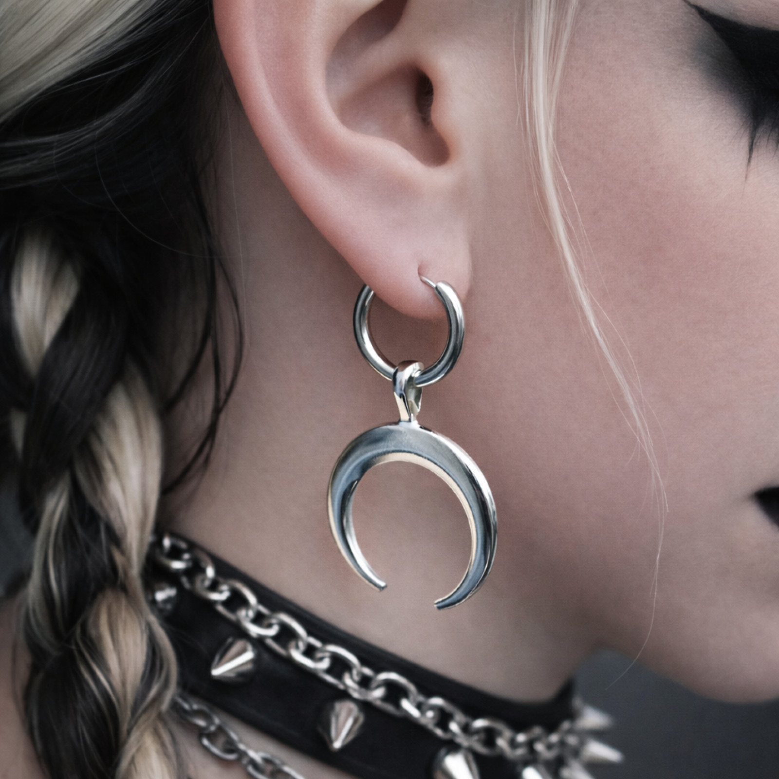 Crescent Moon Earrings Silver Tone Huggie Clicker Steel Silver Jewellery & Boxed