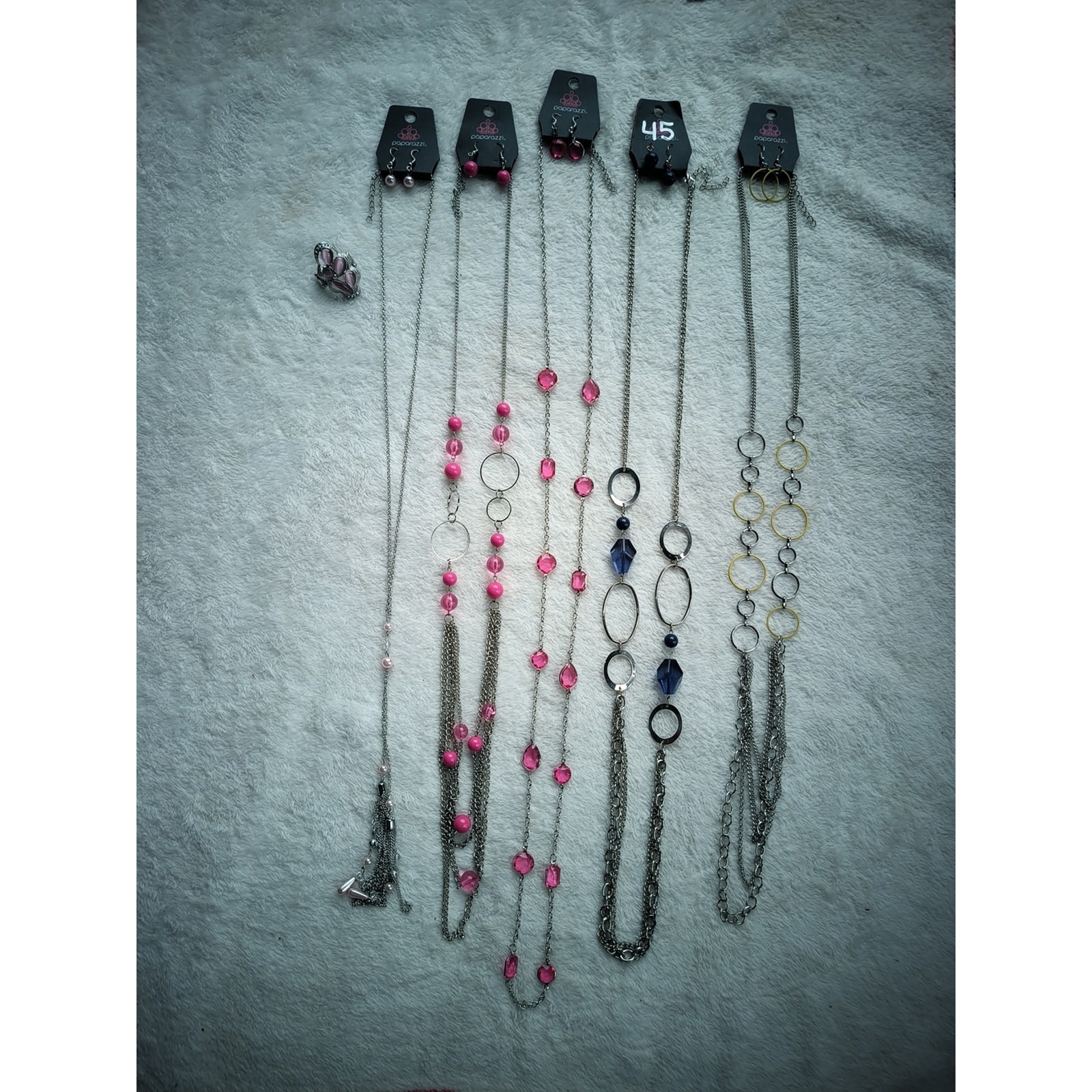 paparazzi Pink Multi-Bead Layered Necklace Set with Drop Earrings