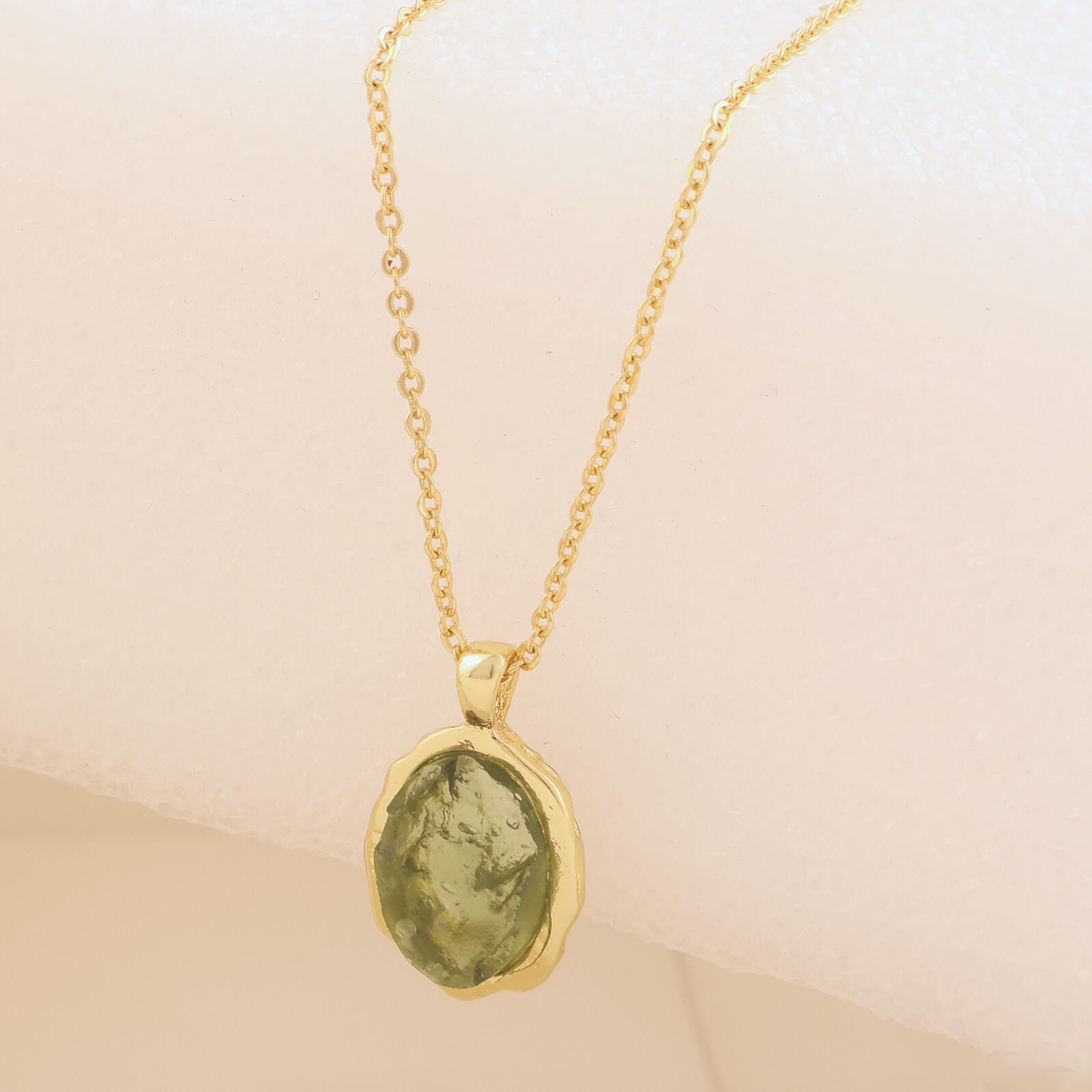 Authentic Raw Uncut Moldavite Pendant Gold Plated Oval Shape Moldavite Necklace
