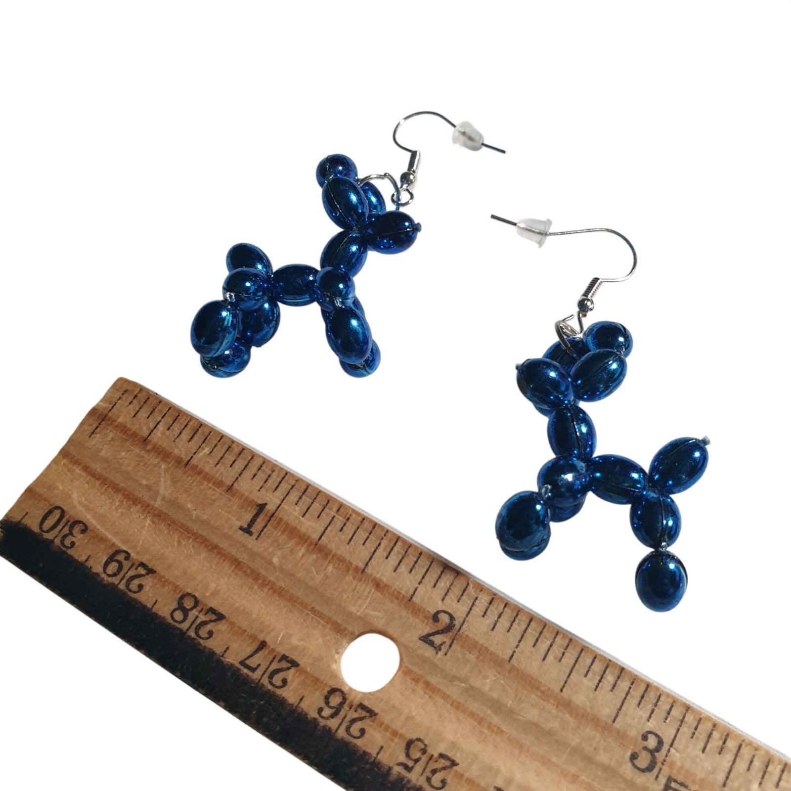 Blue Balloon Animal Dangle Earrings Fun Novelty Jewelry Unique Gift 2.25 Inches