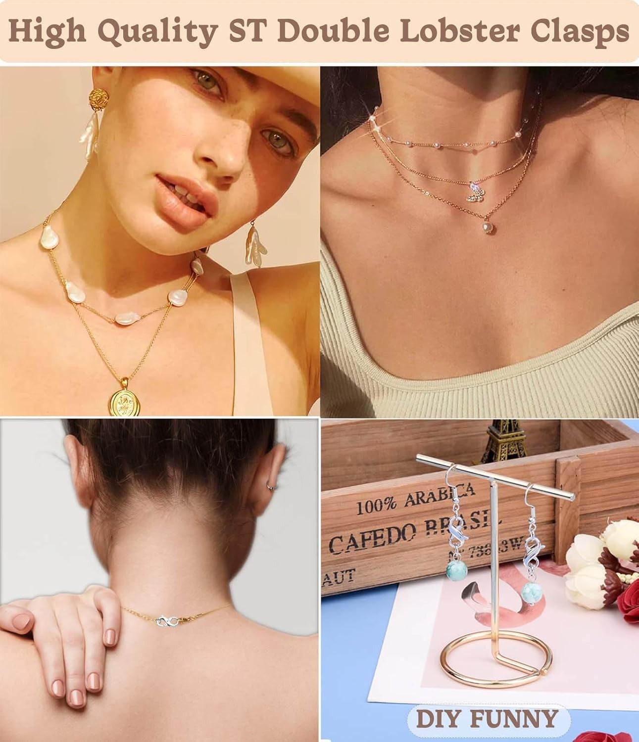 Double Opening Lobster Clasp 316 Stainless Steel Silver and Gold Pleted Necklace
