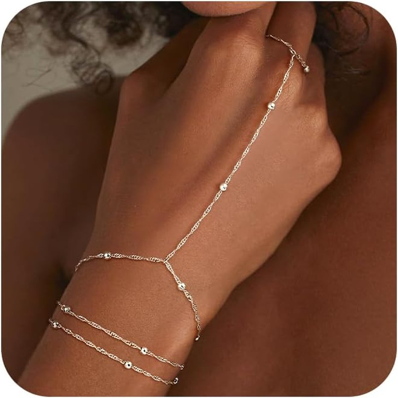 Silver Hand Chain Bracelets for Women Set – Dainty Silver Plated Finger Ring Bra