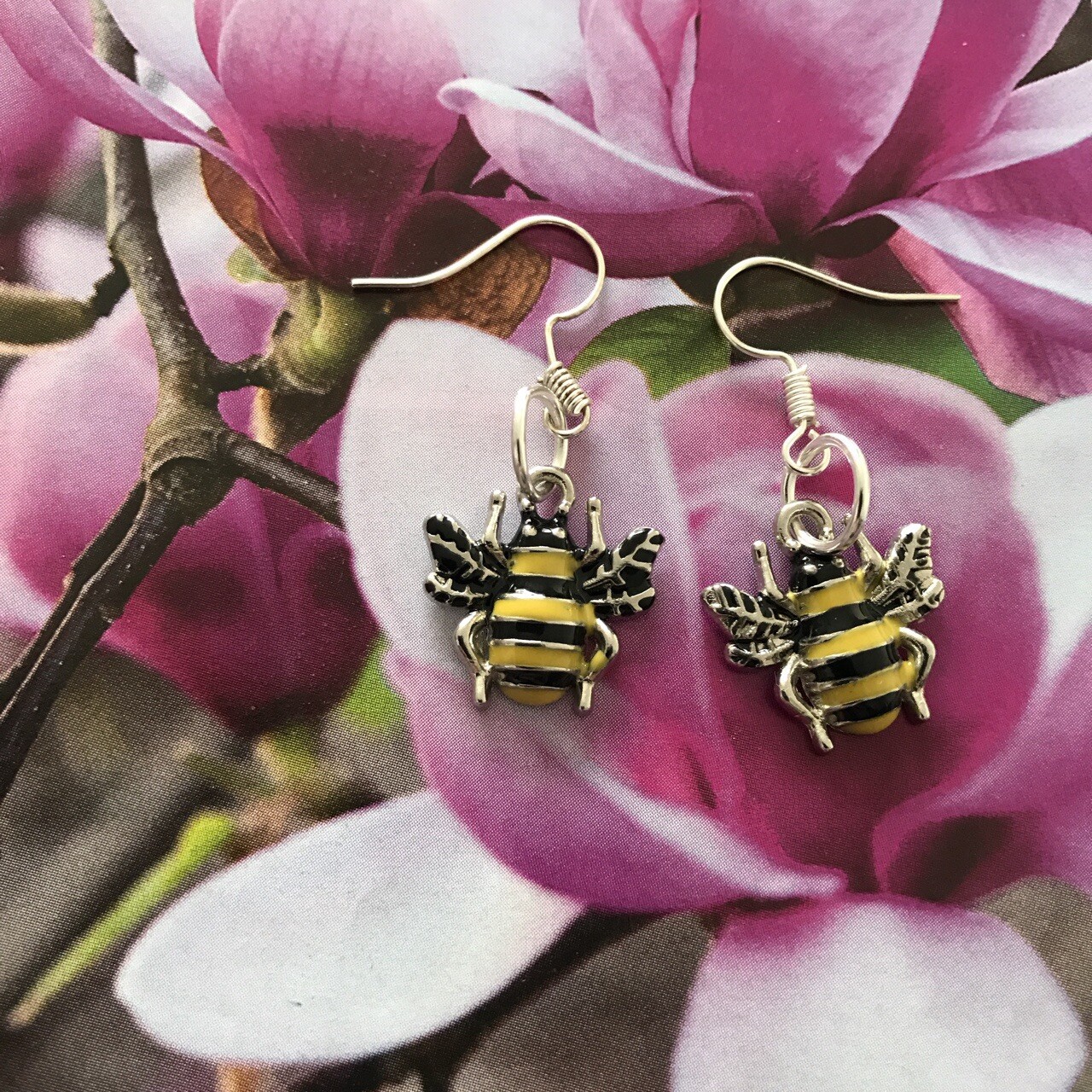 Bumble Bee Insect Single Sided Charm Drop Dangle Earrings Quirky Rockabilly