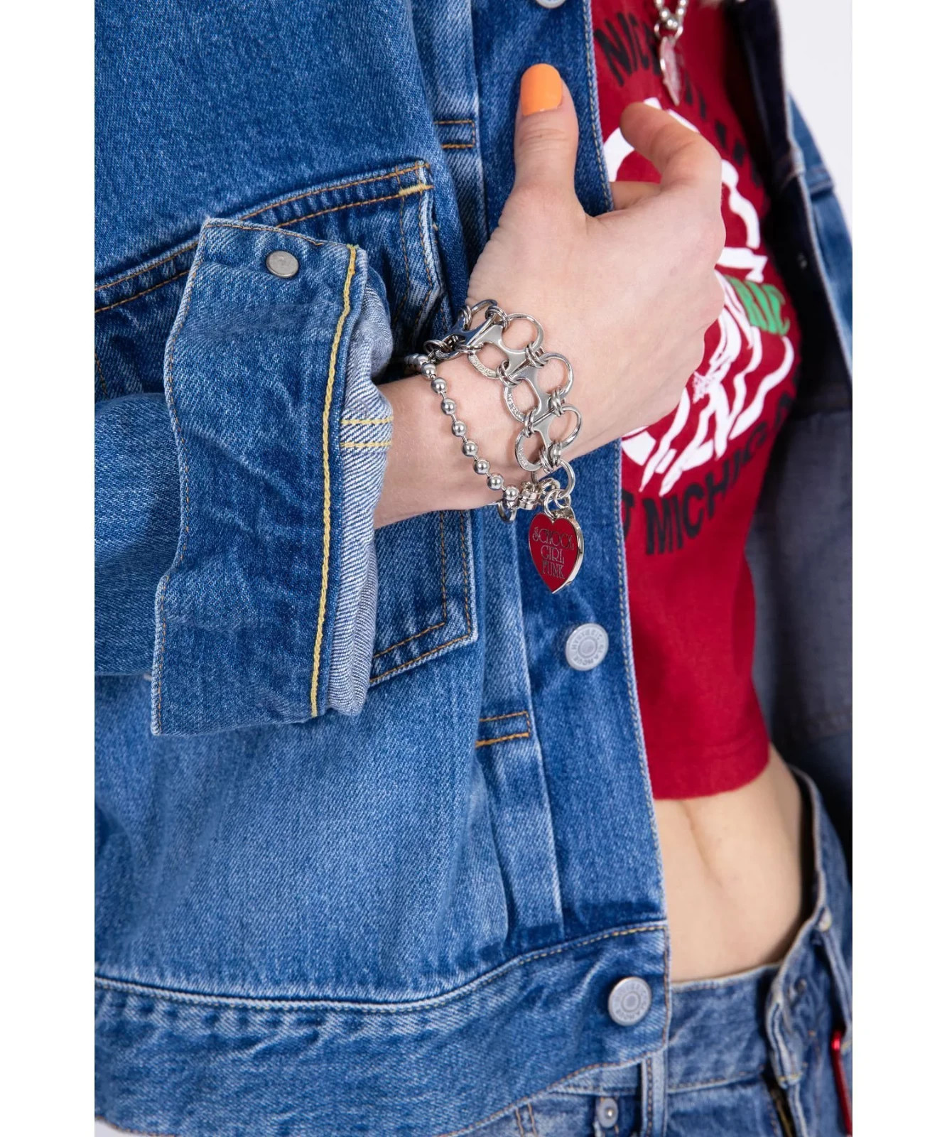 HYSTERIC GLAMOUR GIRL FUNK Chain Bracelet Red Heart Charm New 7.87 inches Japan
