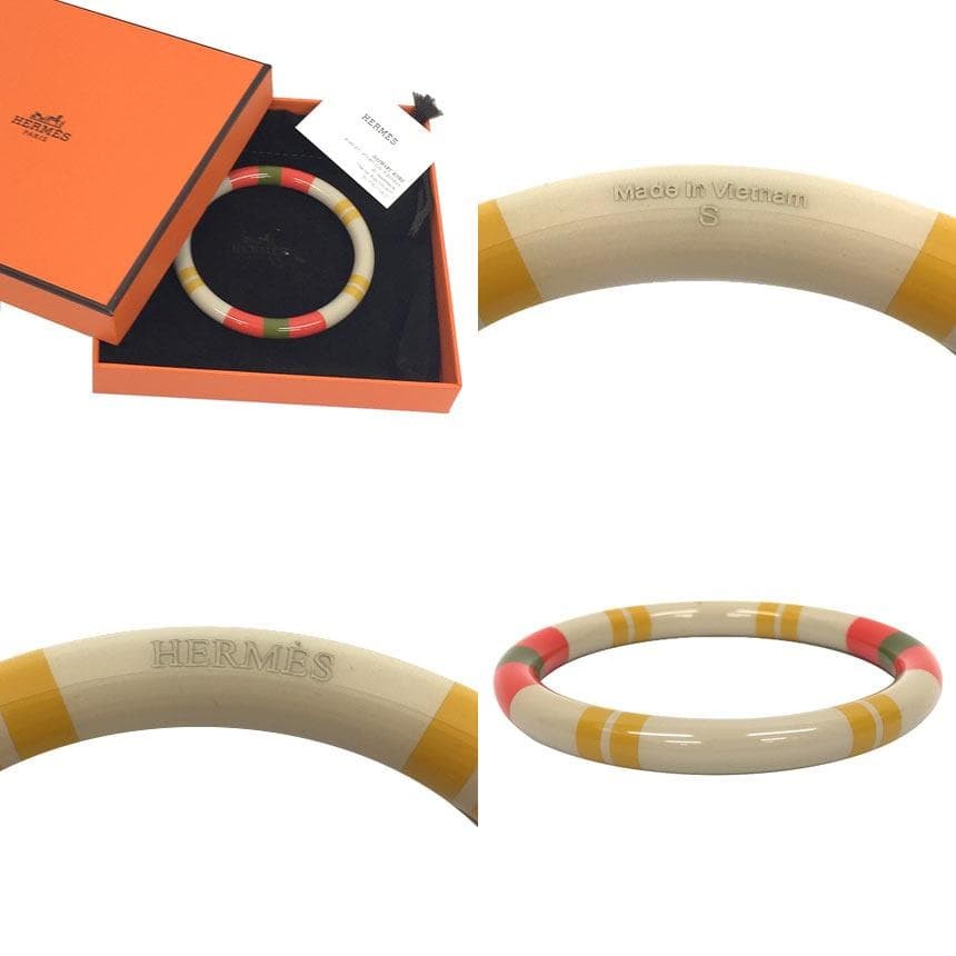 Hermes H Equipe PM Bangle Bracelet Beige Lacquer Wood 19.5cm with Box Rare