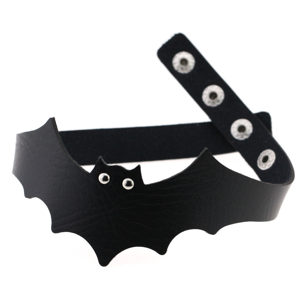 Gothic Bat Pattern PU Leather Choker Collar Necklace Halloween Cosplay Party