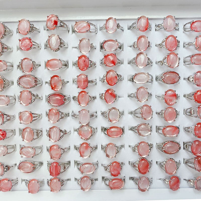 Wholesale 100Pcs Lot Mixed Ring Natural Stone Rings Women Gemstone Jewelry Bulk