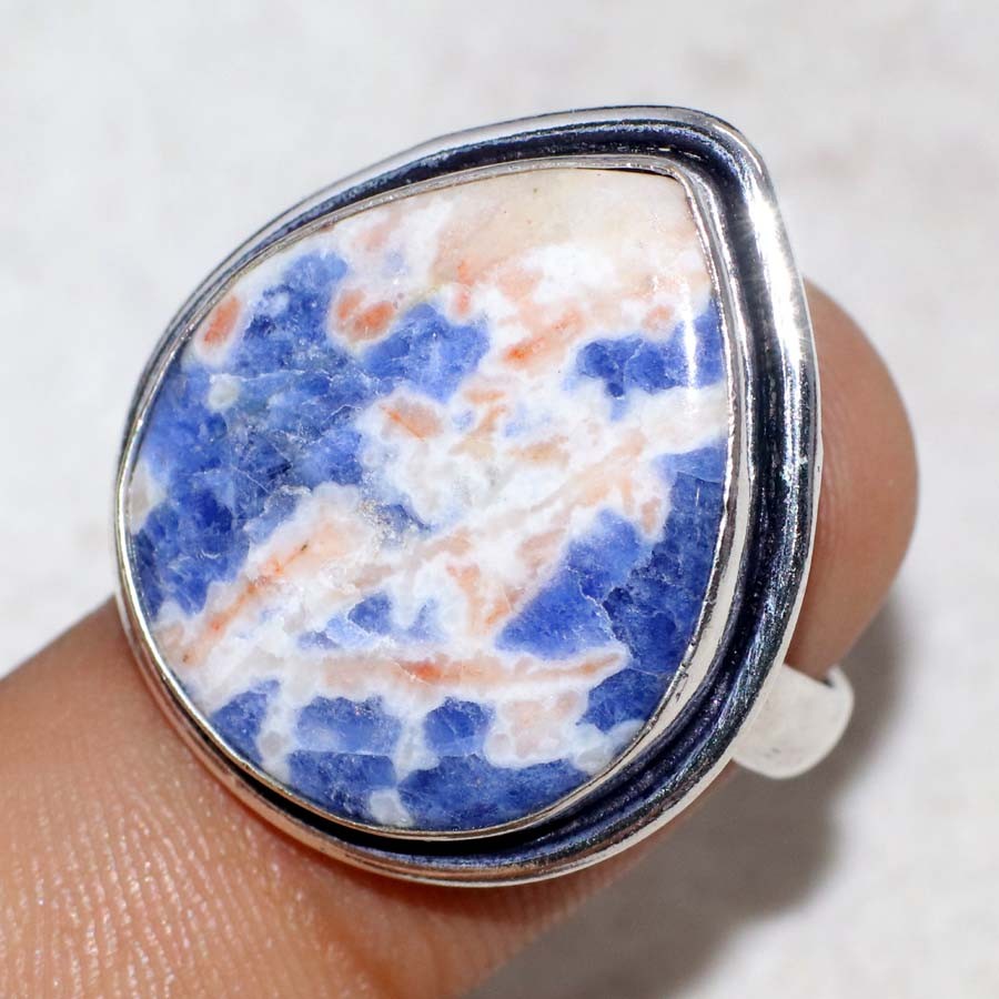 925 Silver Plated Sodalite Ring US 6.5 Jewellery Winter Party Jewelry MJ
