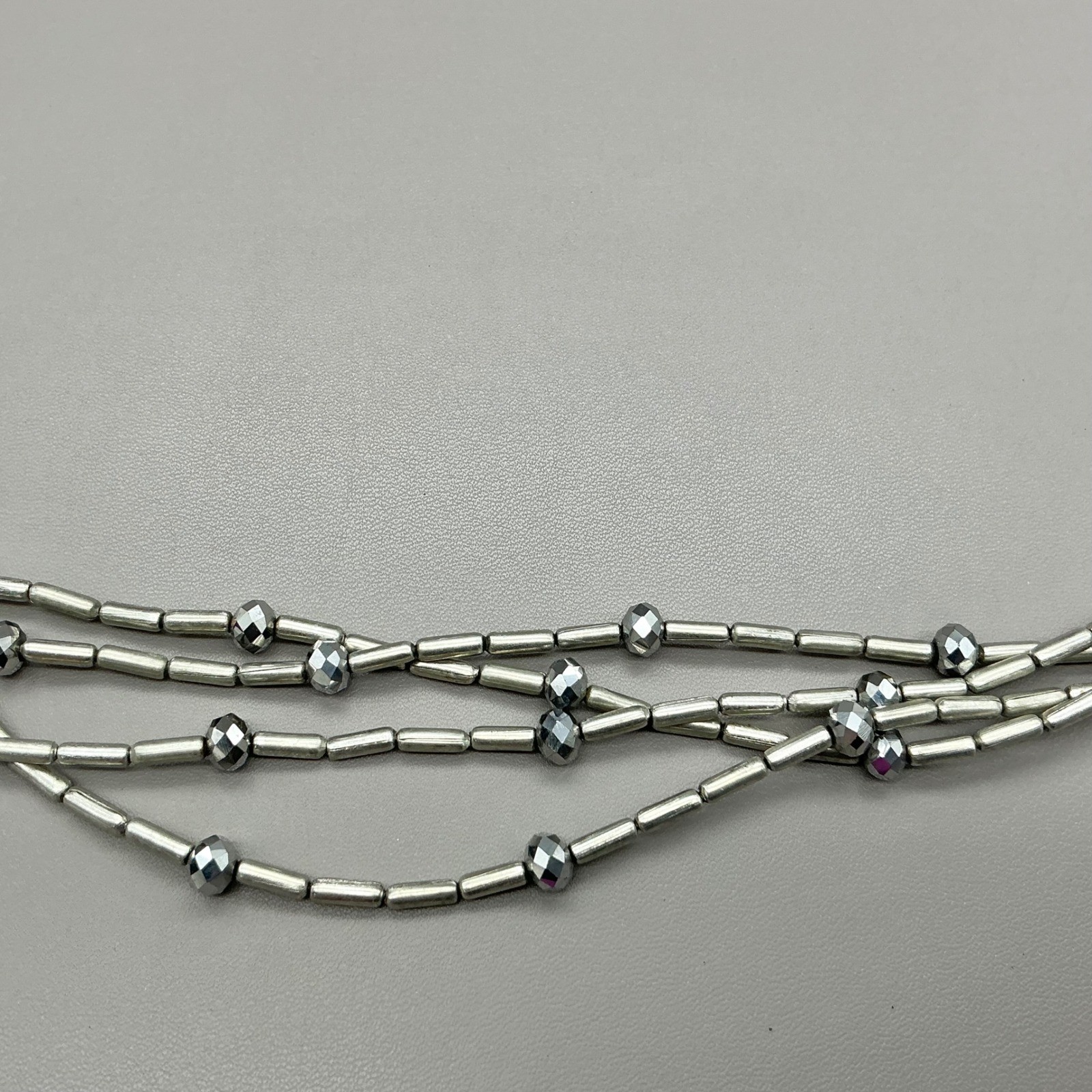 Chico’s Necklace Multi Strand Silver Tone Beaded Layered Statement Adjustable