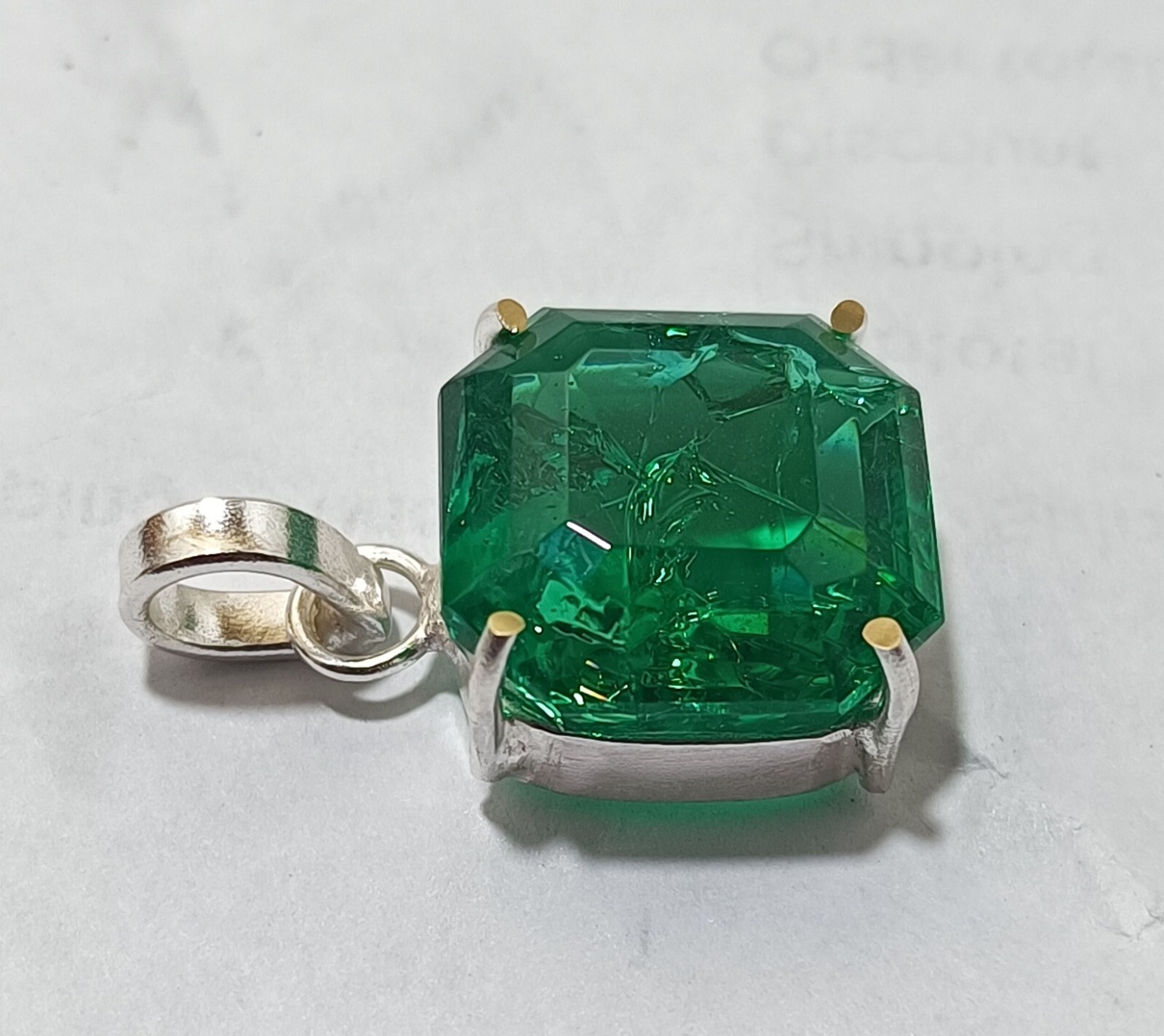 40.35 Ct Stunning Emerald 925 Solid Silver Square Cut Pendant Gemstone