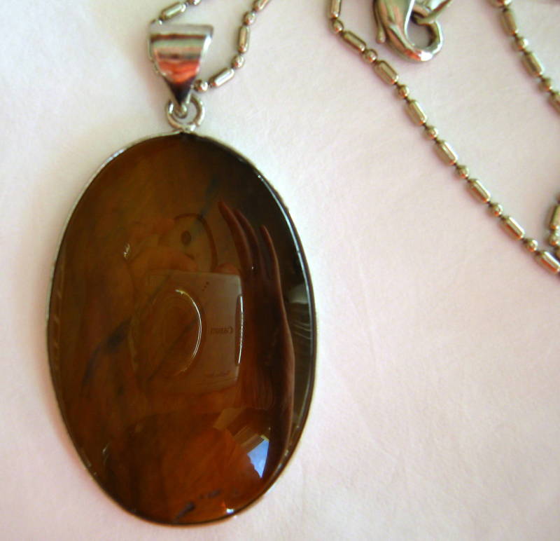 Tiger Eye Silver Pendant 1.10″ x 1.50″ Oval with 16″ Chain Necklace