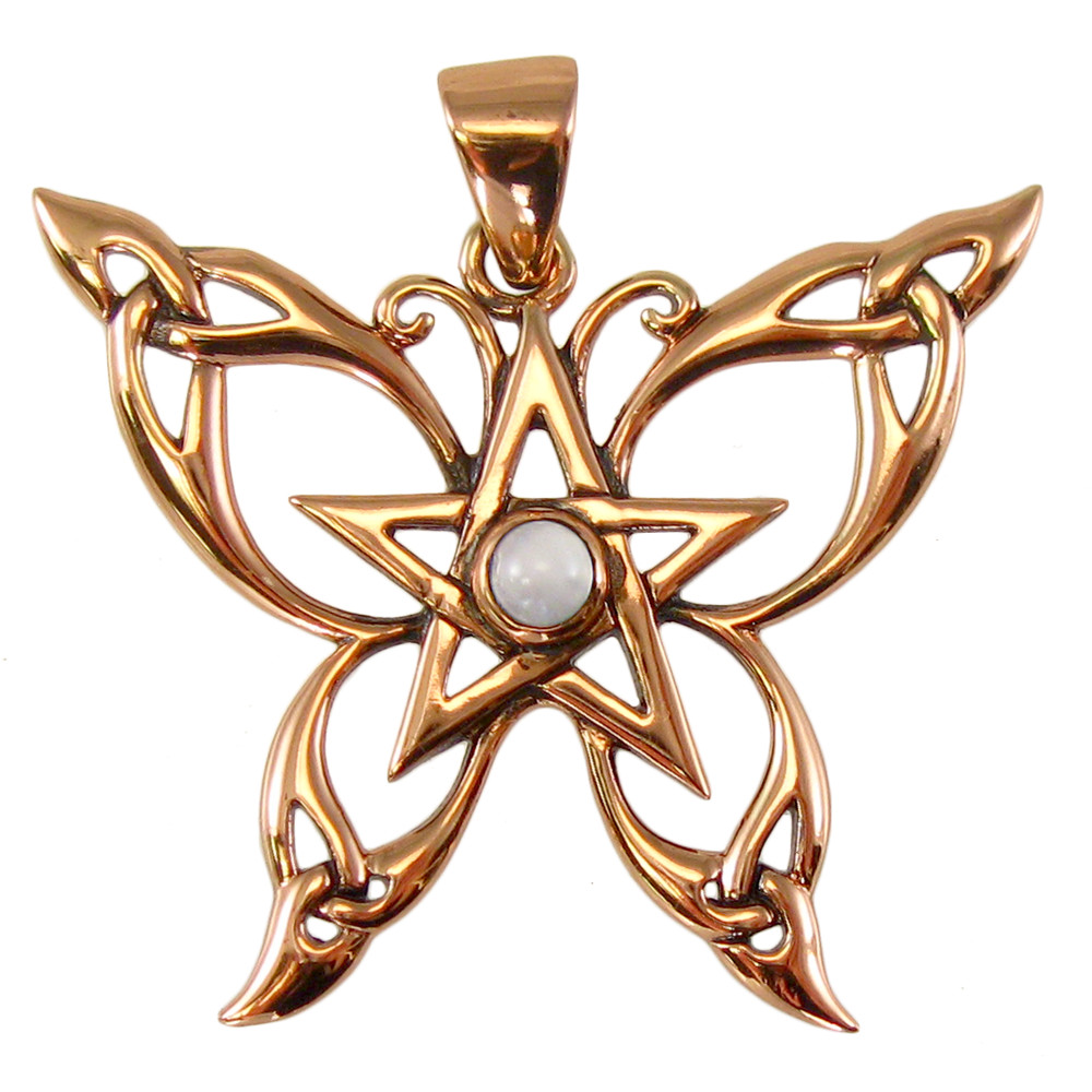 Copper Butterfly Pentacle Pentagram Pendant Moonstone Witch Witchcraft Jewelry