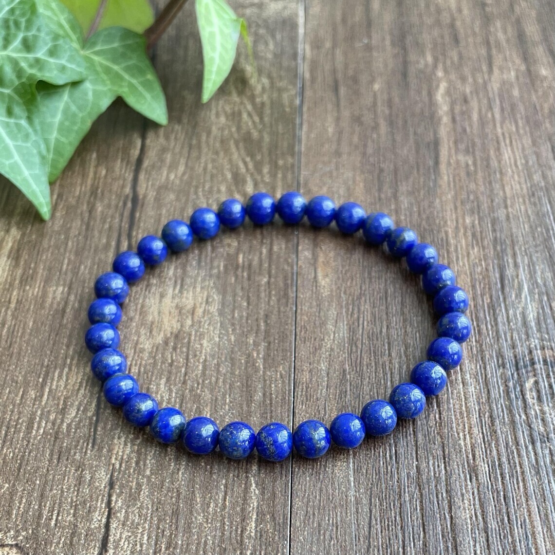Handmade Natural Lapis Lazuli Elastic Stretch Bracelet – 8mm Round Gemstone Bead
