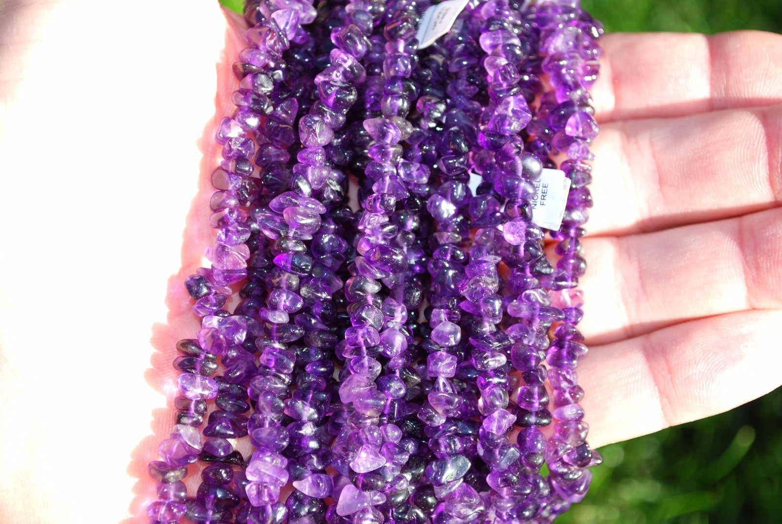 CHARGED Dark Premium Amethyst Crystal Chip 36″ Necklace + Selenite Puffy Heart