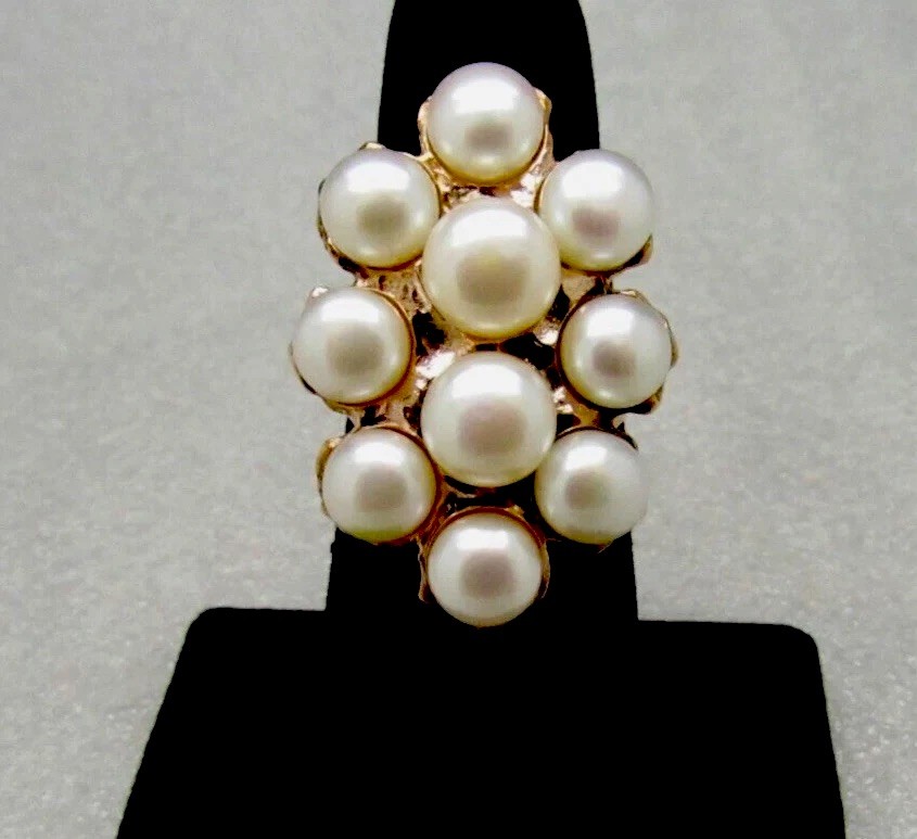 Honora Cultured Pearl Elongated Bronze Cluster Ring SIZE 6 NEW MADE IN ITALY