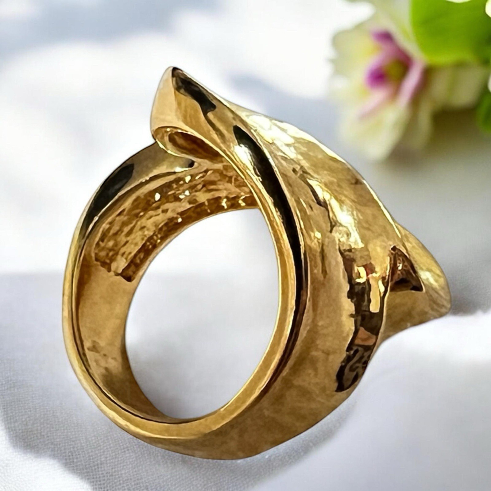 BRONZALLURE Contrarié Hammered 18Kt Yellow Gold Plated Size 6.5 Ring 10.3g