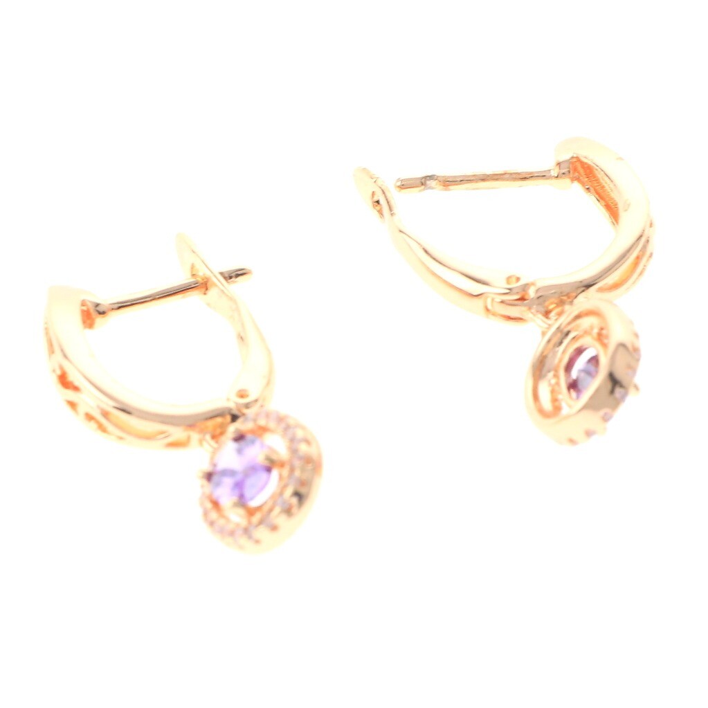 Gold Tone Gold Plated Metal English Lock Drop Earrings XPE2436-PUR