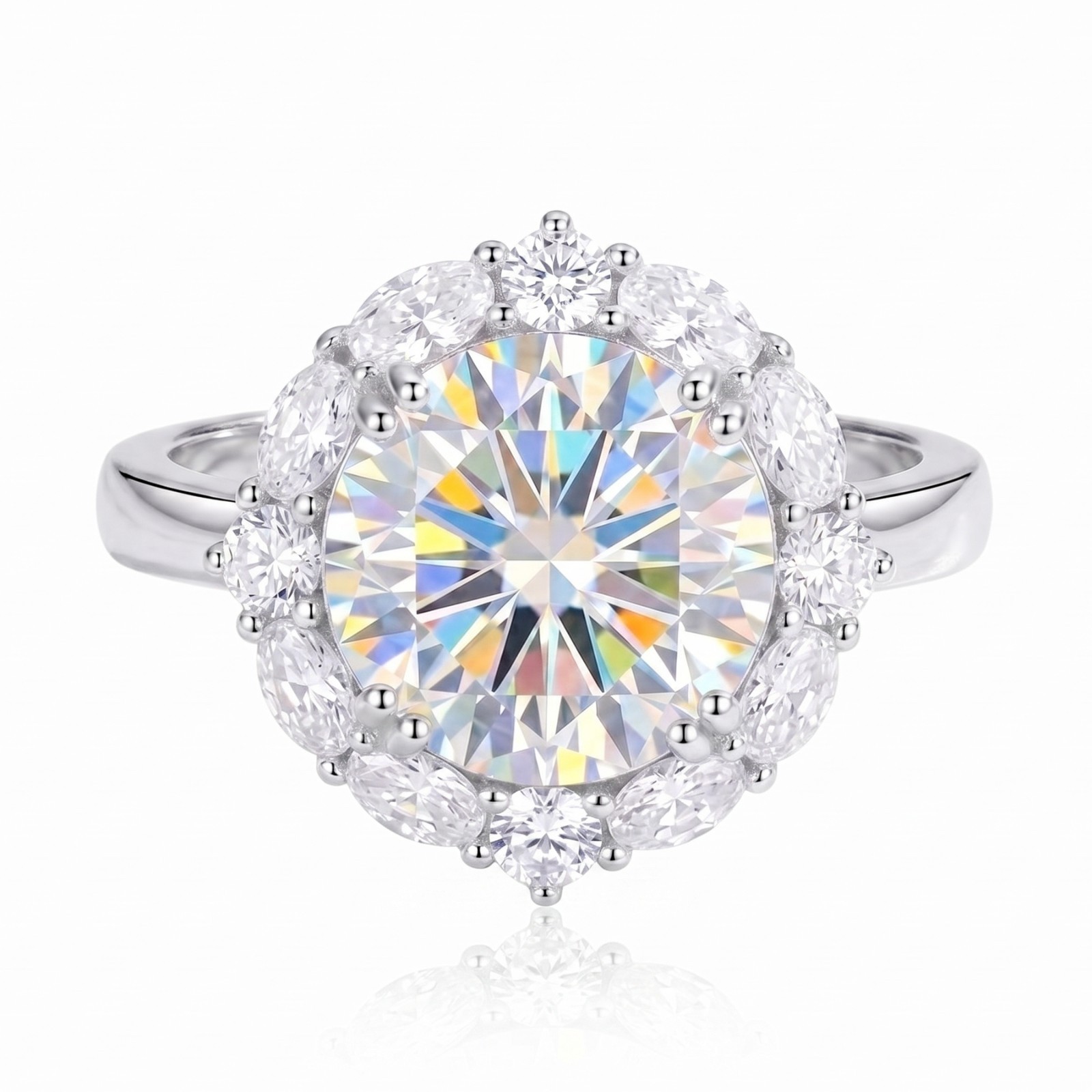 [US STOCK] 5CT CZ Halo Engagement Ring Silver Tone Adjustable Promise Gift Women