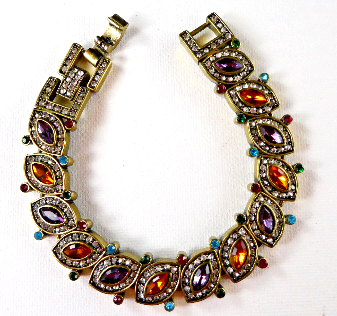 Heidi Daus Crystal Bracelet Multi Color Stones Brass Tone Beauty