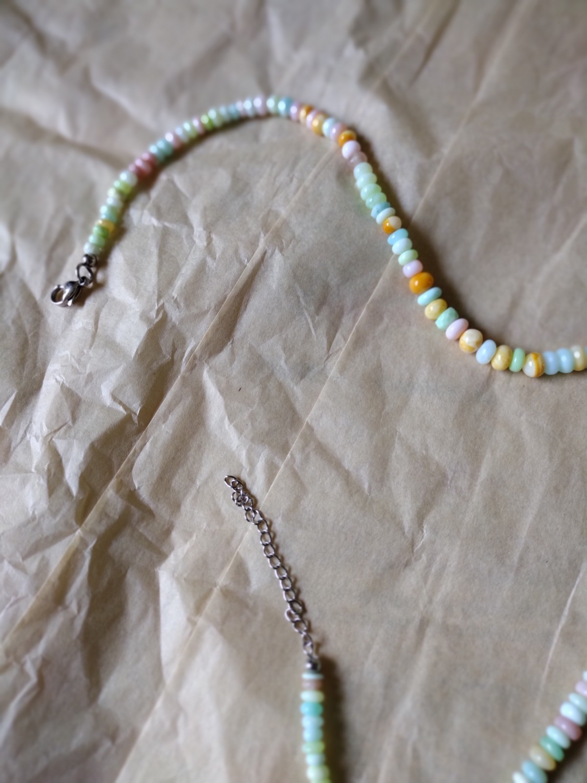 Glass Bead Necklace, NIP Multicolor Pastel, Stainless Steel 19″, Lobster Hook