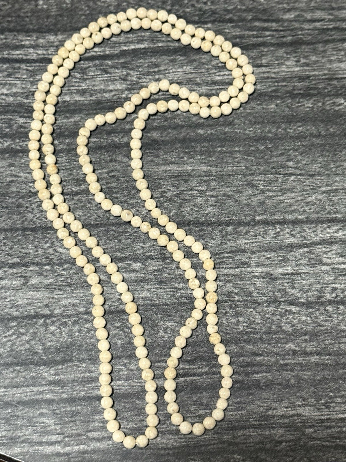 Vintage Beige Cream Jasper Natural Stone 4.5mm Round Ball Necklace 34 In