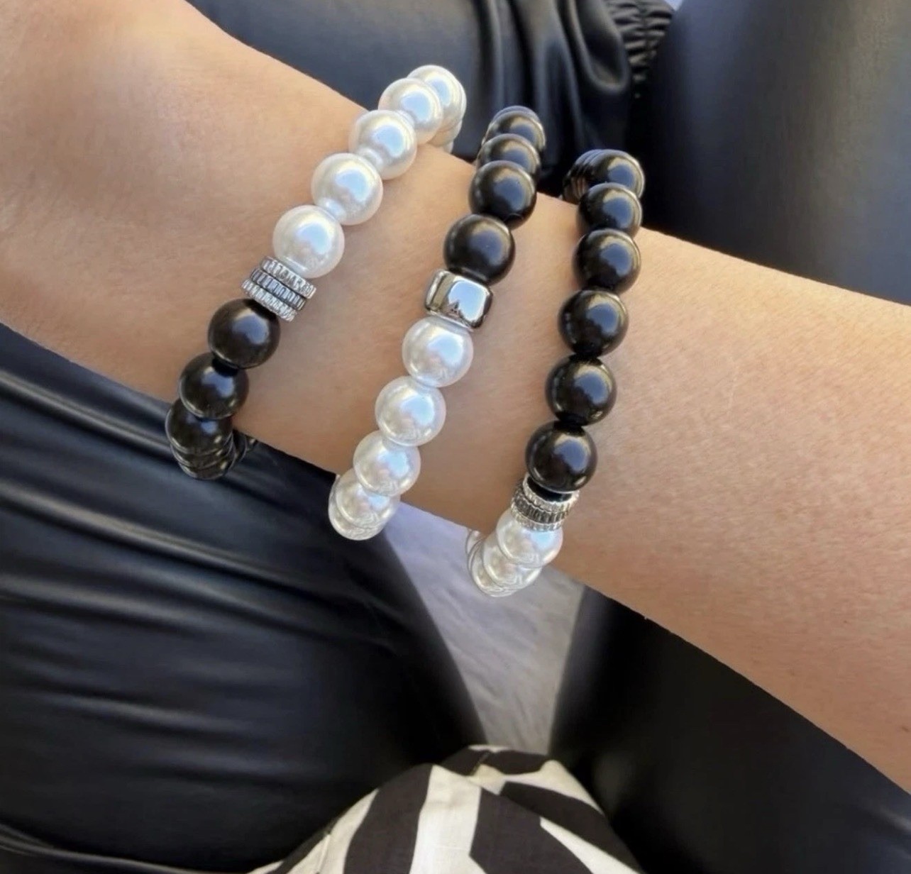 Park Lane NOIR Stretch To Fit Bracelet Pearls And Black Beads Pave Crystal BNWT