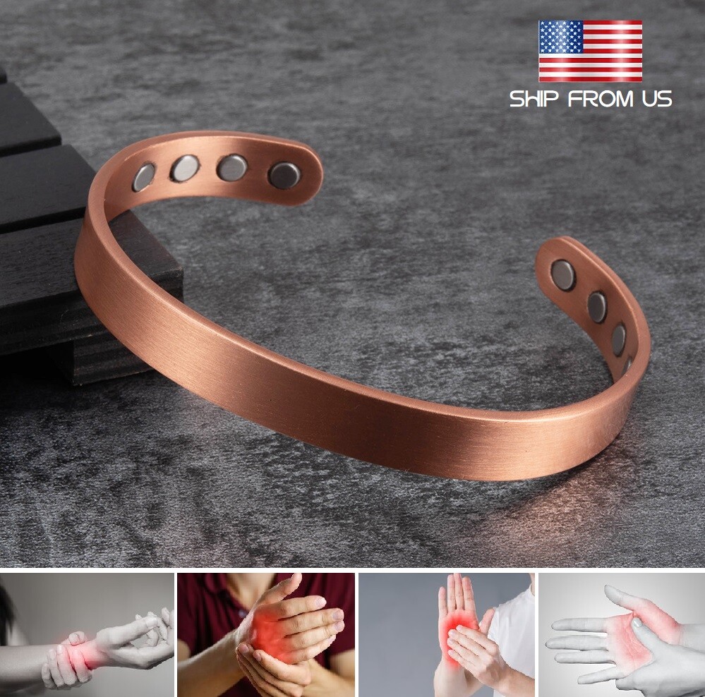 2× Pure Copper Magnetic Bracelet Arthritis Therapy Energy Bangle Pain Relief USA