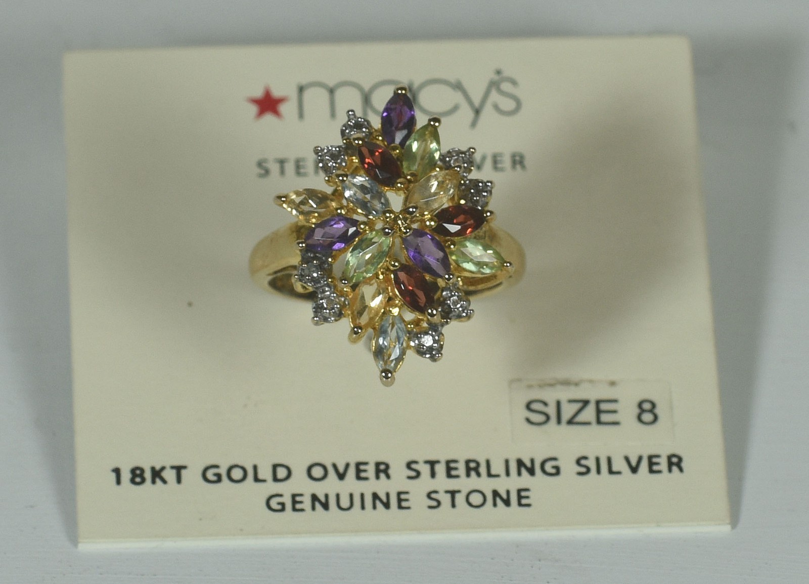 Macy’s Fashion Ring — Still on card — never worn size 8 18ct AU on Sterling