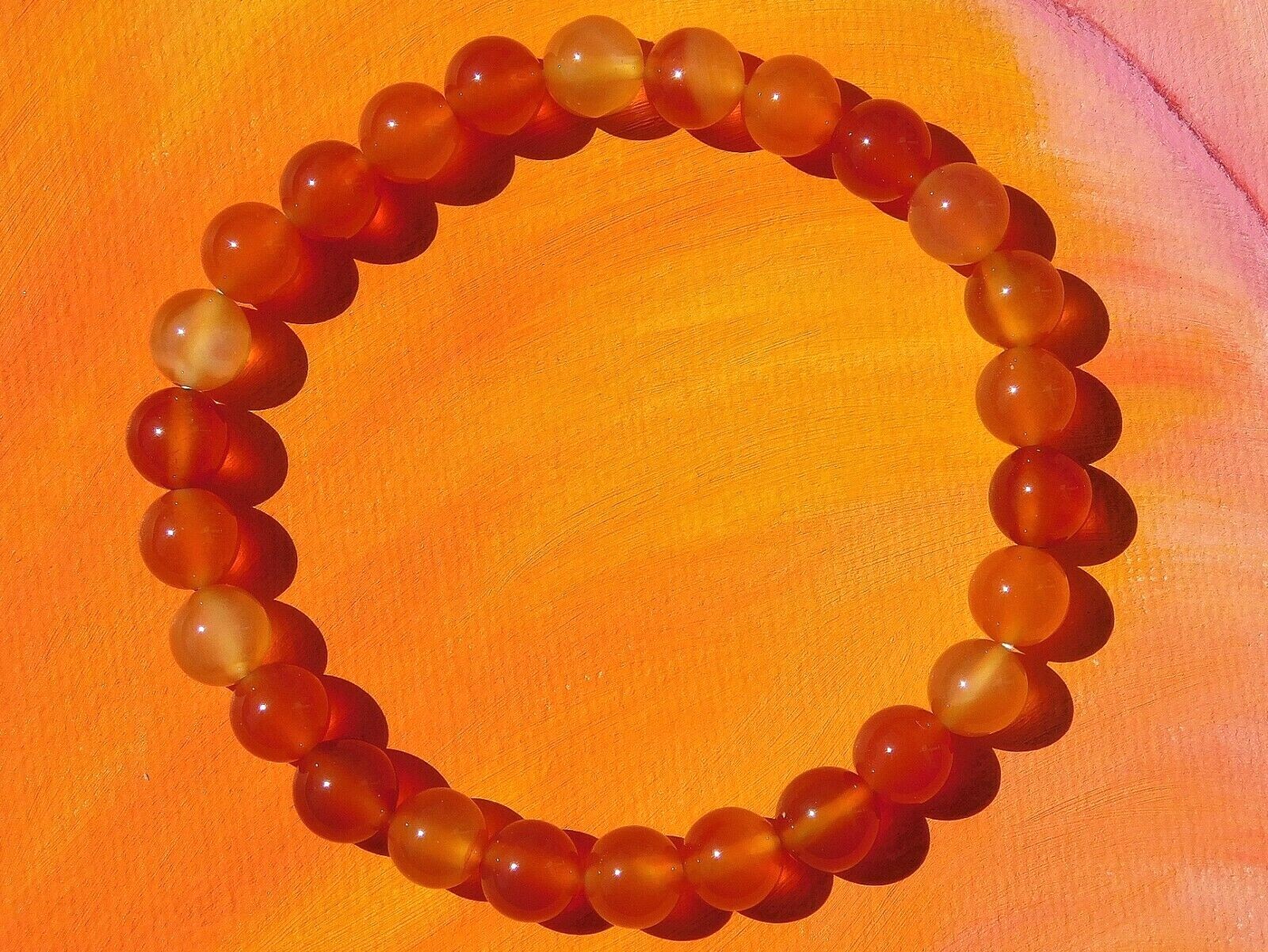 Mens / Ladies Handmade 8mm Gemstone Beaded Bracelet – Natural Carnelian stones.