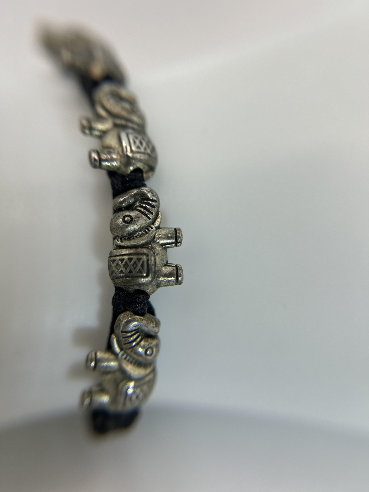 Bracelet Silver Tone Elephant Beaded Charm Adjustable Cord Slide 8″ Jewelry