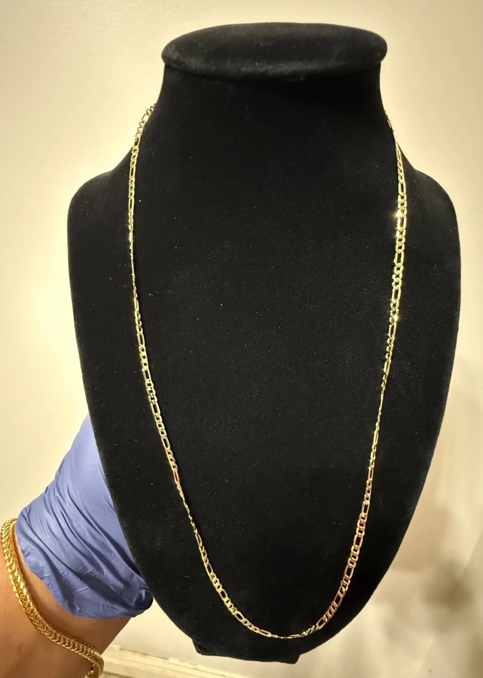 mini figaro chain necklace gold filled over 925 Italy stamped 24 inch 2.5mm