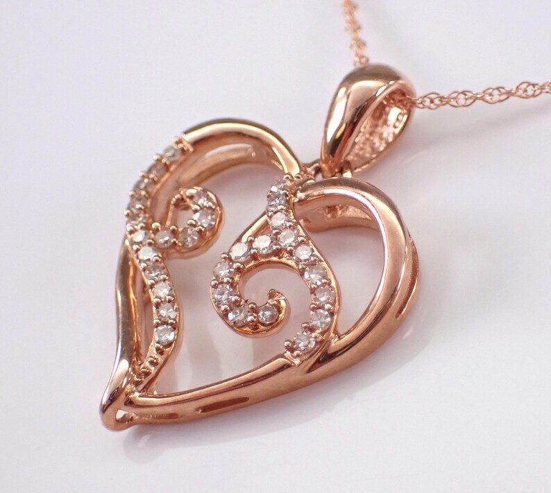 Round Cut Simulated Diamond Beautiful Heart Shape Pendant 14k Rose Gold Plated