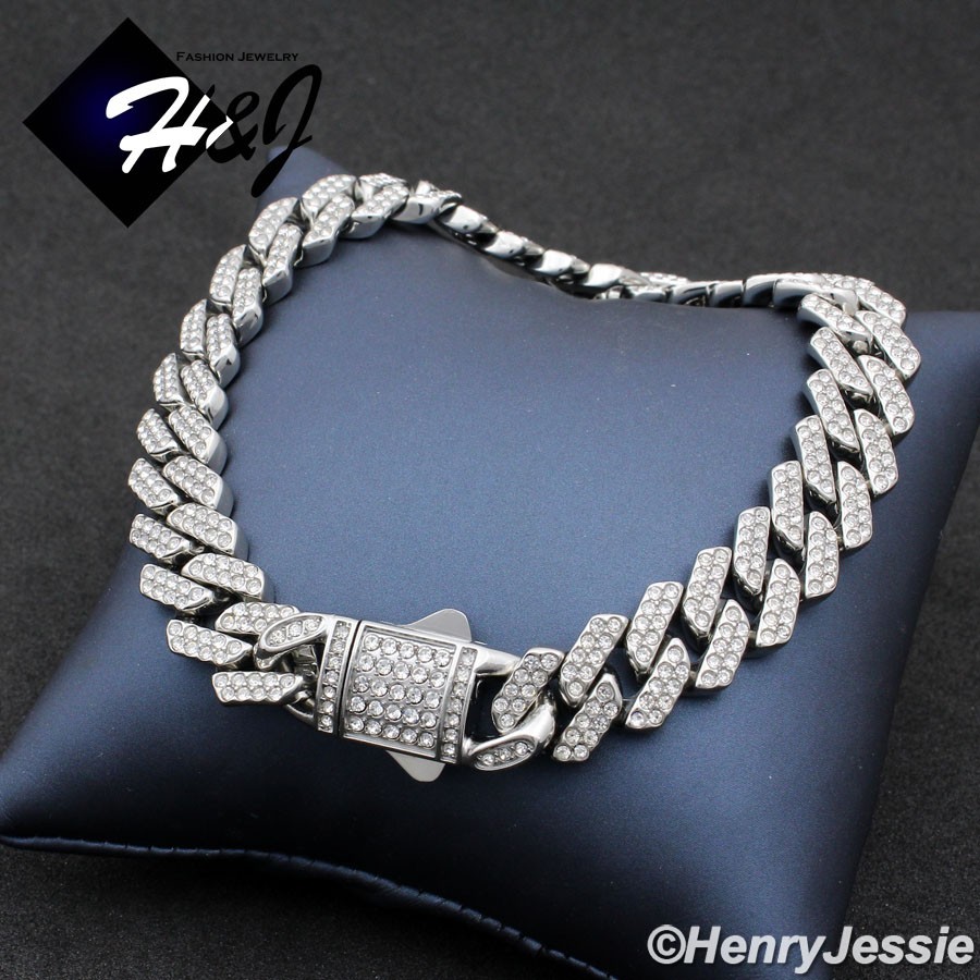 16″-40″MEN Stainless Steel Full Bling CZ 10/12mm Miami Cuban Curb Necklace*N171